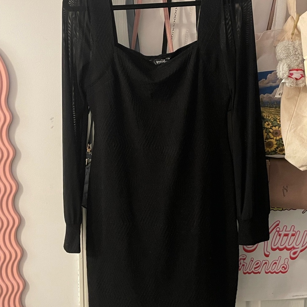 Speechless Black Sheath Dress with Bishop Sleeves